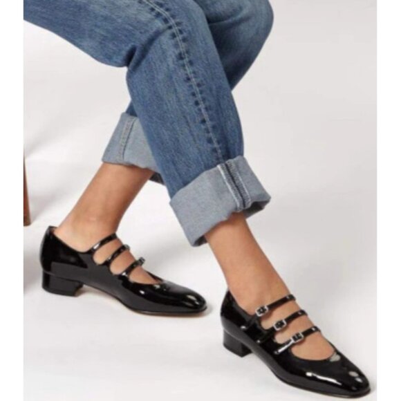 Carel Paris Patent Leather Mary Jane Heels Black Size 38/7.5 Low Block Heel - Picture 2 of 16